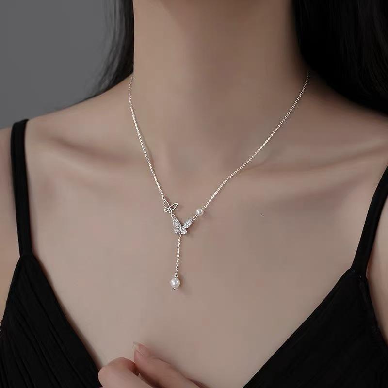 2024 High-End 925 Sterling Silver Butterfly Clavicle Necklace for Women - Elegant, Light Luxury Style