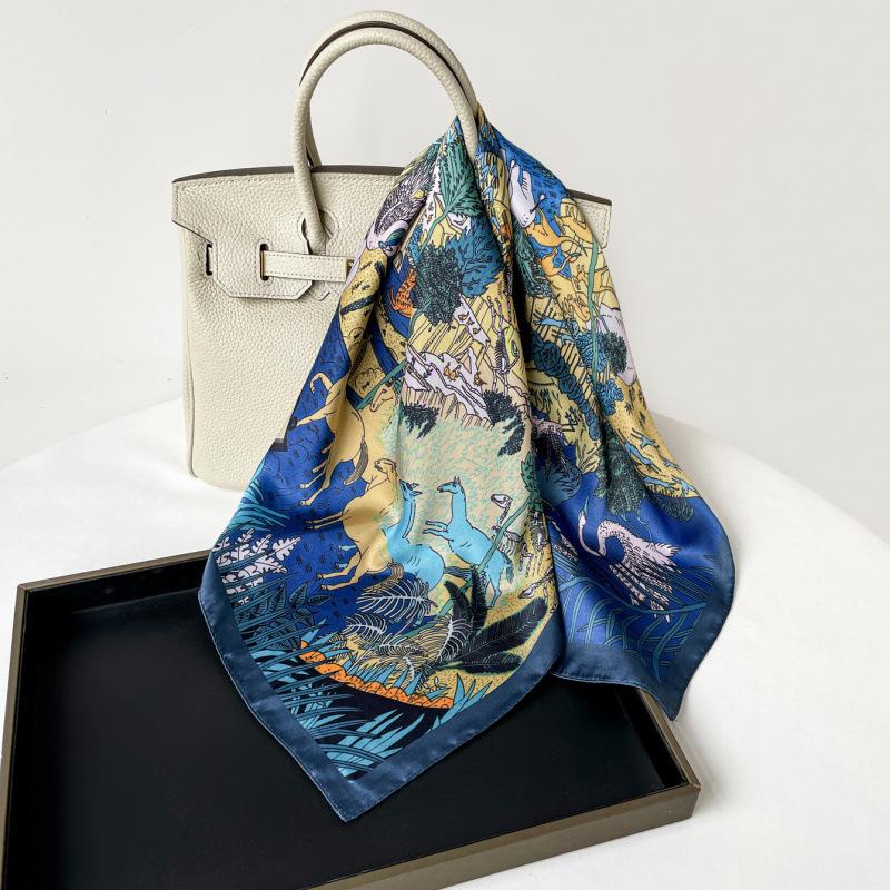 Spring and summer new thin satin silk scarf women's 71cm small square scarf printing temperament versatile fashion wholesale