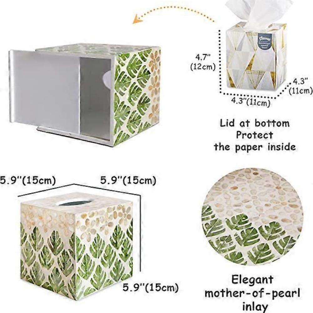 Kryt na krabičku na kapesníky s intarzií z perleti - Luxusní mramorové koupelnové doplňky - Dřevěný úložný prostor na toaletní papír - od MadeTerra