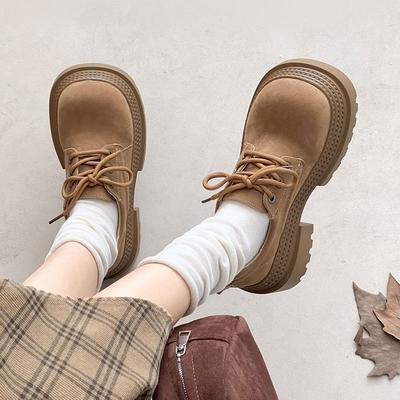 Scarpe basse da donna autunnali nuove retrò con testa rotonda, moda piattaforma britannica, piccole in pelle, versatili
