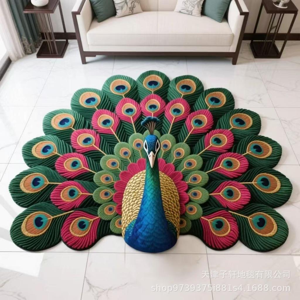 3D Páví koberec do obývacího pokoje, ložnice, koupelny, květinová podložka na podlahujavascript: