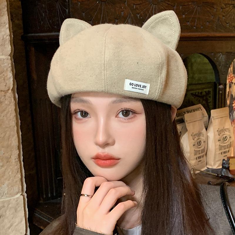 Korean Style Cute Cat Ear Beret - Casual, Versatile, Slimming, Large Head Circumference