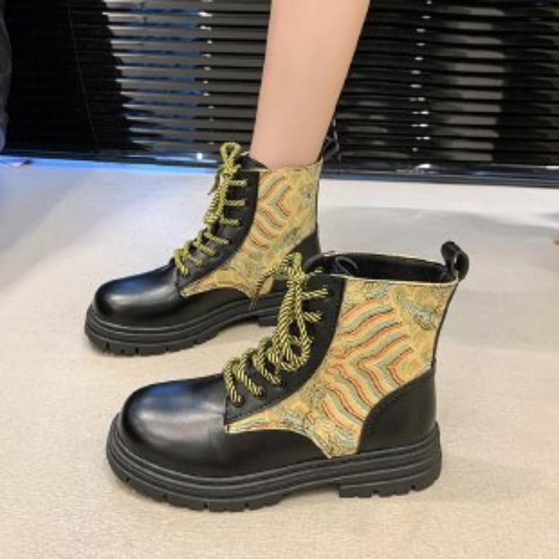 Autumn and winter new Martin boots women's lace-up comfortable platform short boots 3D printing multi-pattern women's boots