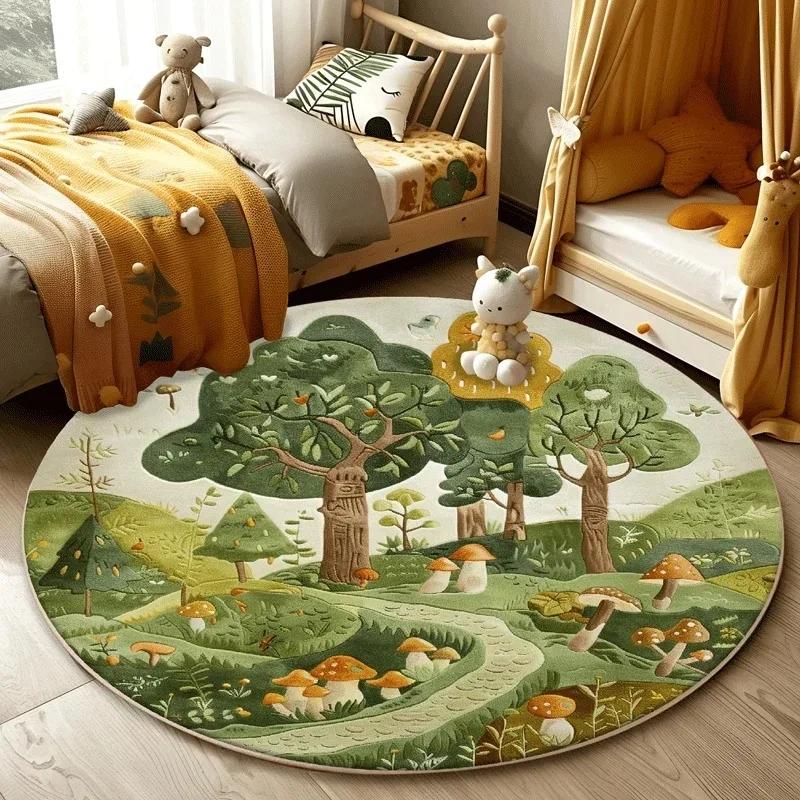 Forest Pattern Carpet Living Room Lovely Round Bedroom Decorative Washable Children Floor Mat Study Rug Home Decoration Rugs