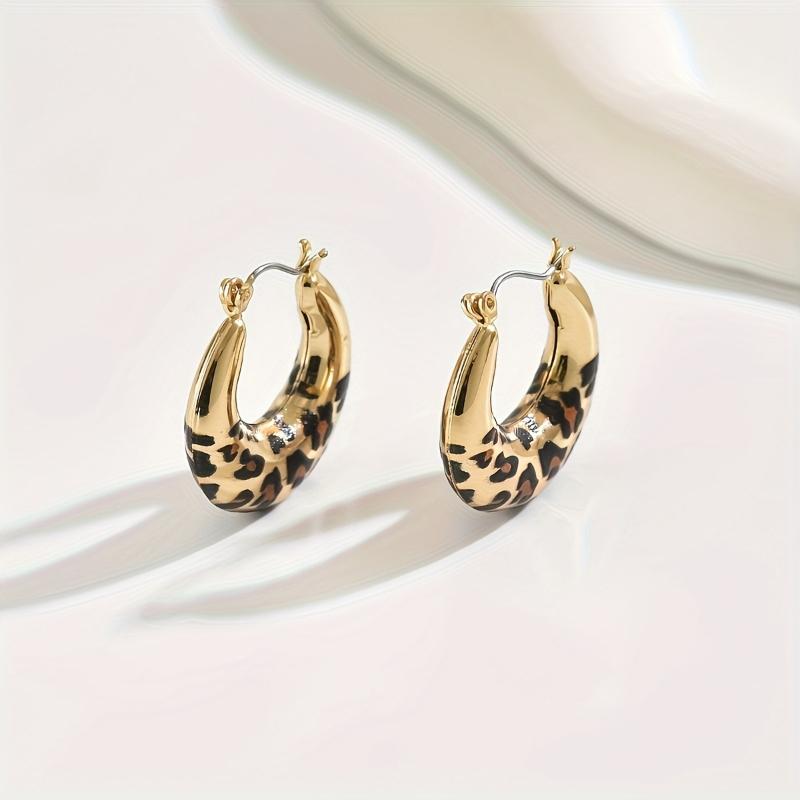 Fashionable and Trendy Gold Color Leopard Print Hanging Women's Earrings, Personalized and Simple Daily Party Zircon Gifts
