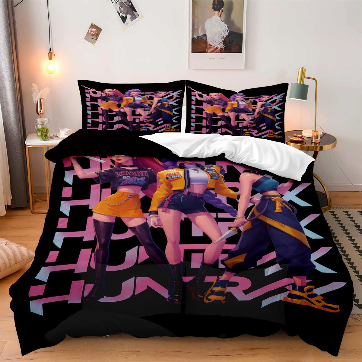 

K-Pop Demon Hunters Beddding Set for Fan Kids Machine Washable Durable King Queen Twin Size for K-pop Girls Home Bedroom Decor US Twin(172x218cm)