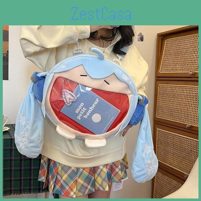 Hatsune Plush Miku Backpack With Nylon Interior For Casual Outings Daily Carry