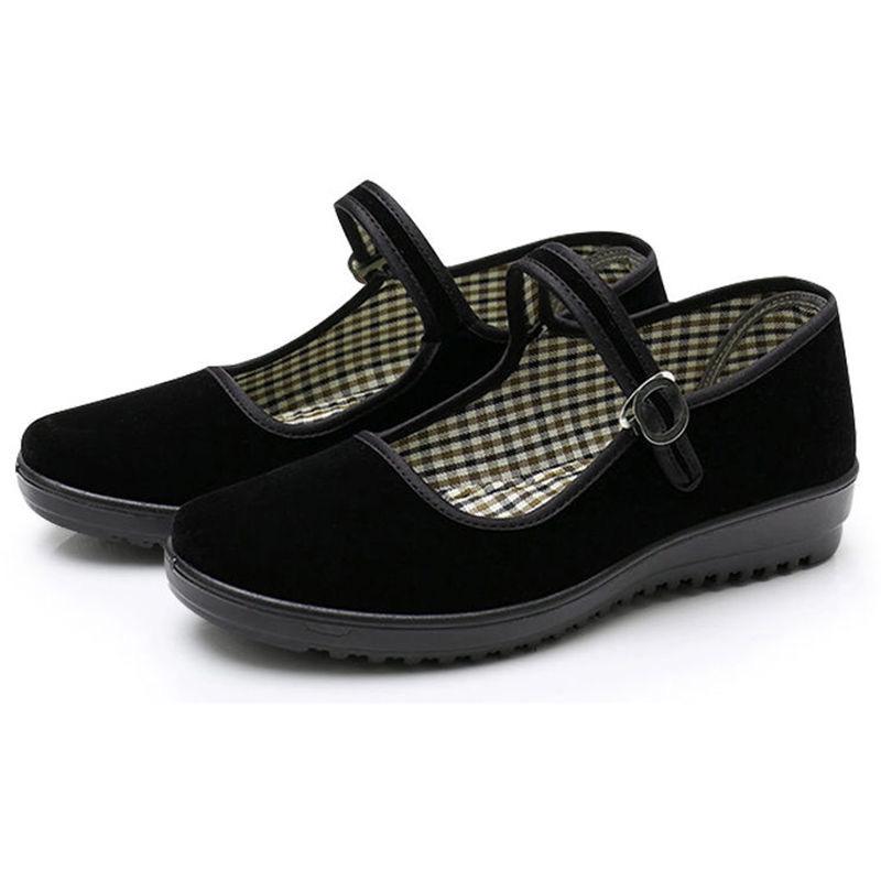 Women's Black Old Beijing Cloth Shoes - One Strap, Non-Slip, Ideal for Work, Dance & Everyday Comfort.