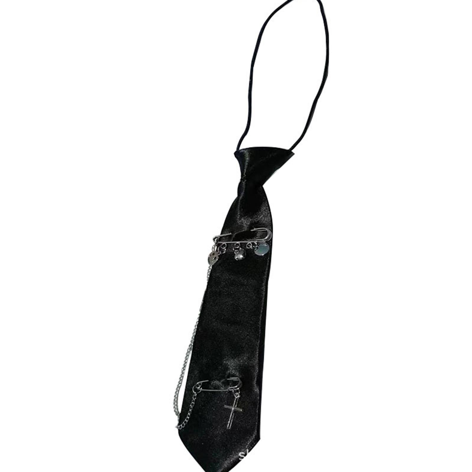 

Fashion Neckties for Students Unisex Casual Solid Color Necktie Metal Chain Cute Neckwear Girl Boys Uniform Accessories 1 чорний