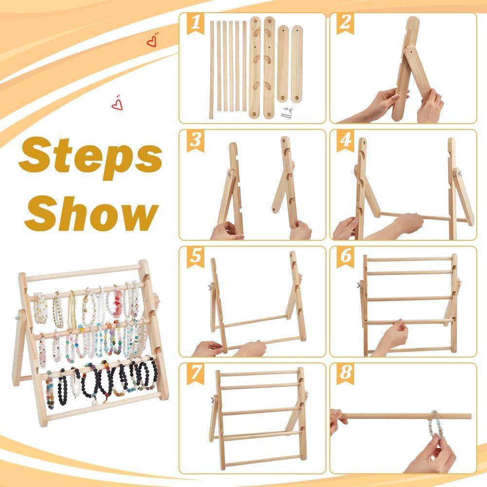 Solid Wood Beaded Bracelet and Jewelry Display Stand