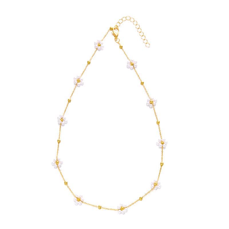 European American High-End Heart Flower Beaded Necklace & Girlish Flower Choker Set