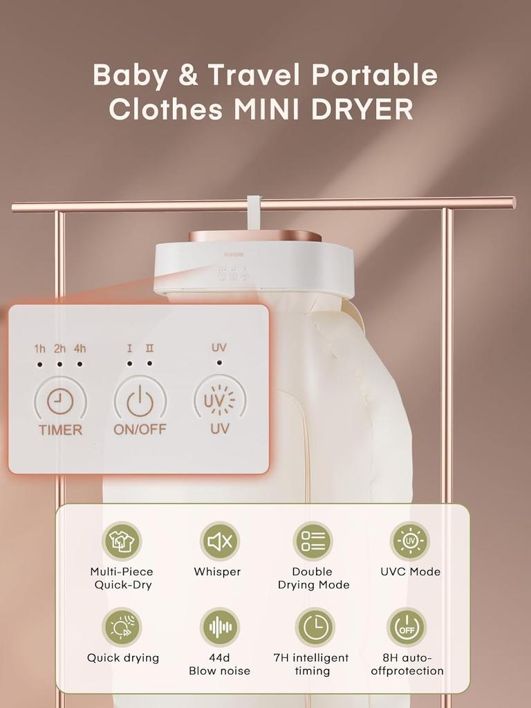 Portable Mini Clothes Dryer with Timer & Dry Bag for Travel, Apartment, RV, Dorm – Lightweight, Compact, for Underwear, Baby Clo
