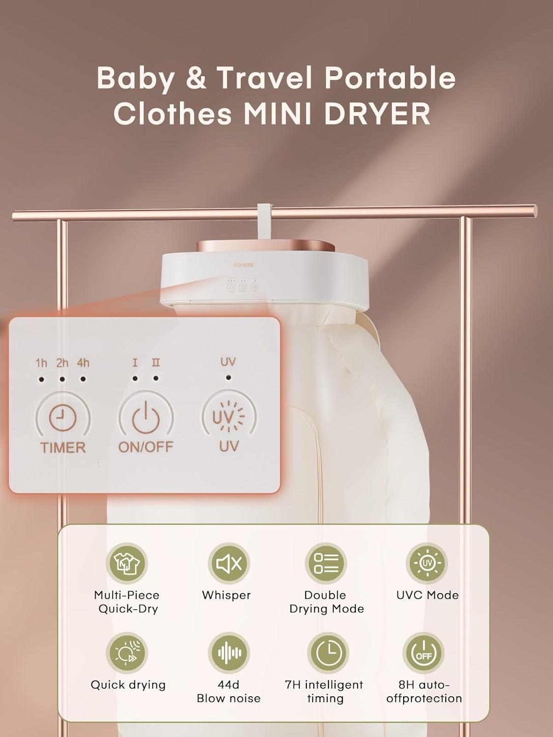 

Portable Mini Clothes Dryer with Timer & Dry Bag for Travel, Apartment, RV, Dorm – Lightweight, Compact, for Underwear, Baby Clo United States