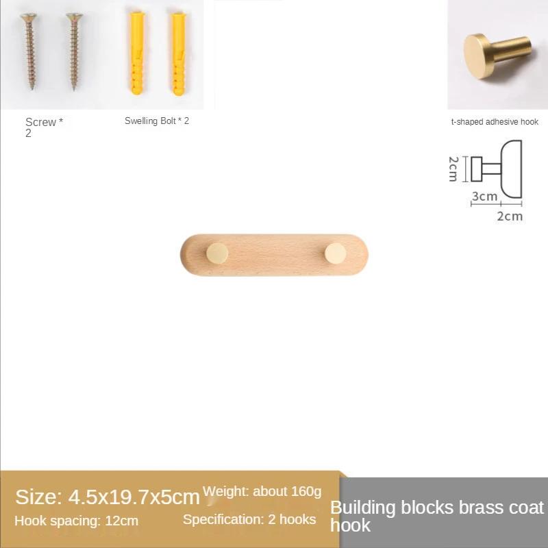 1pc Solid Wood Brass Coat Hook, Black Walnut Wood Coat Hanger, Clothing Hooks,Wall Mounted Storage Rack Drilling Installation