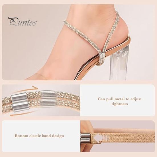 3 Par Fasta Skosnören Återanvändbara Konstläder Glittrande Strass Elastiska Snören Högklackade Sandalremmar