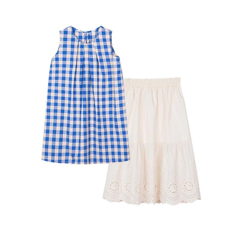 

Fuluomi Girls Plaid Vest Dress Two-Piece Set 160