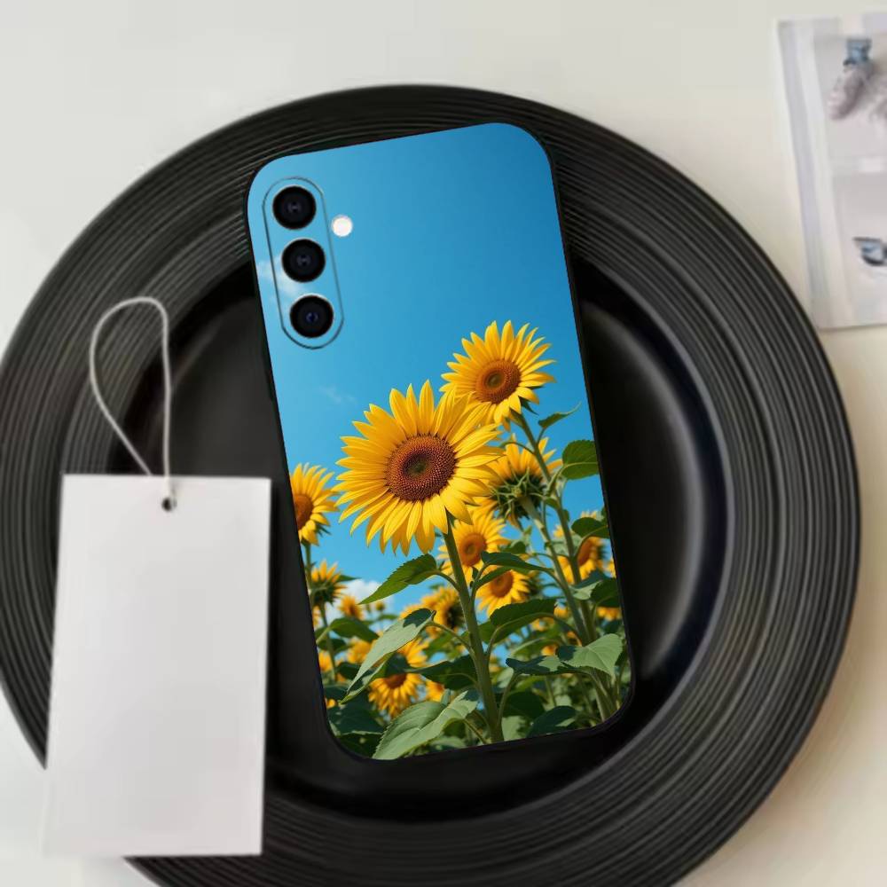 Beautiful Sunflower Phone Case Black Silicone Soft For Samsung Galaxy A73,A72,A71,A70,A53,A52,A51