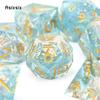 7 Pcs Green Resin Golden Number Sharp Edge Dice Polyhedral Dice Suitable for Role-Playing RPG  Board Game