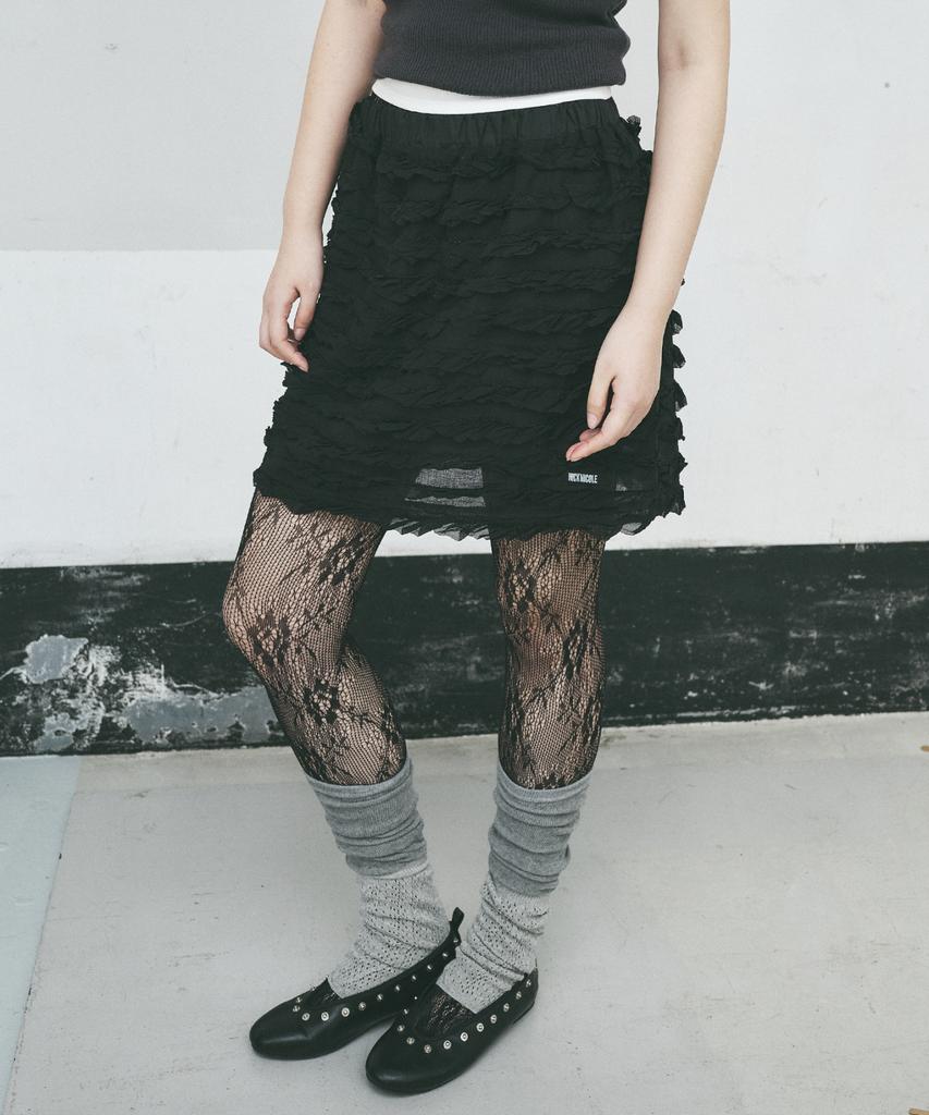 Nigaennikol Fringe Lace Mini Skirt_Black