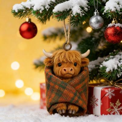 Gemütliche Eingepackte Tierchen Ornament 2D Acryl Hochlandrind Alpaka Hängeornament für Feiertags-Heimparty-Baumdeko