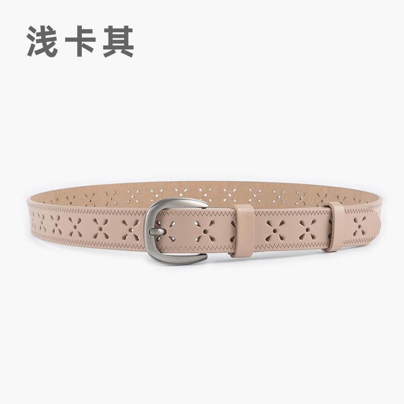 Hollow Embossed Cowhide Women'S Genuine Leather Women'S Belt Pin Buckle Women'S Retro With Casual Pants Jeans
