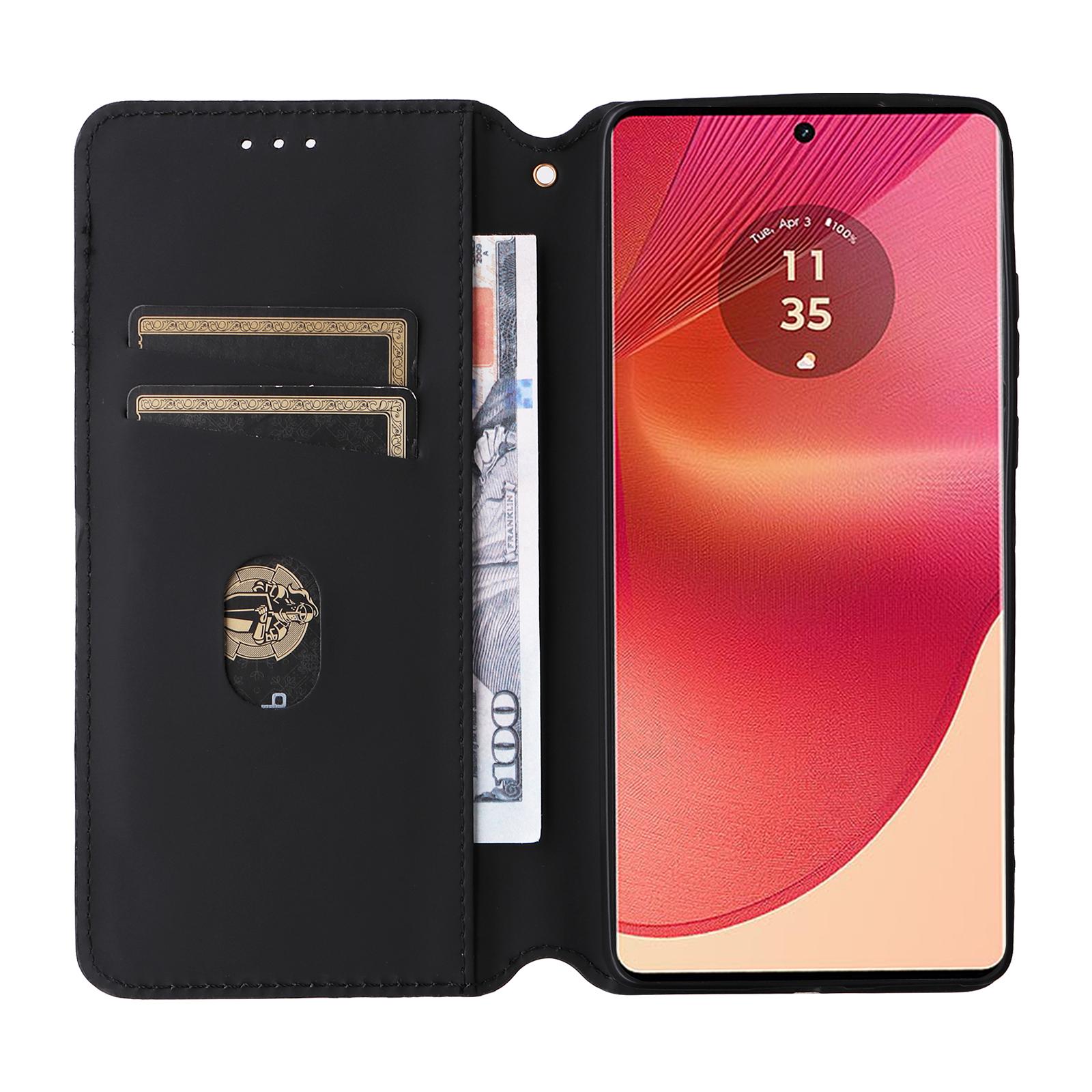 

For Motorola Edge 50 Fusion 5G Wallet Case Magnetic Closing Phone Leather Cover Black