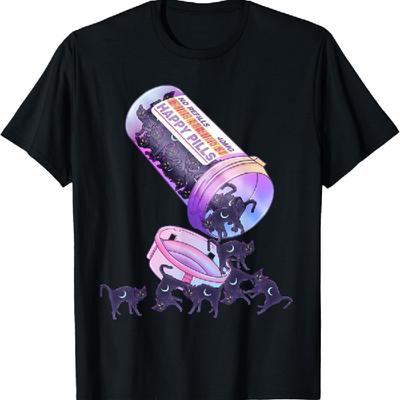 Happy Pills Pastell Goth Kawaii Yami Schwarze Katze Otaku Damen T-Shirt