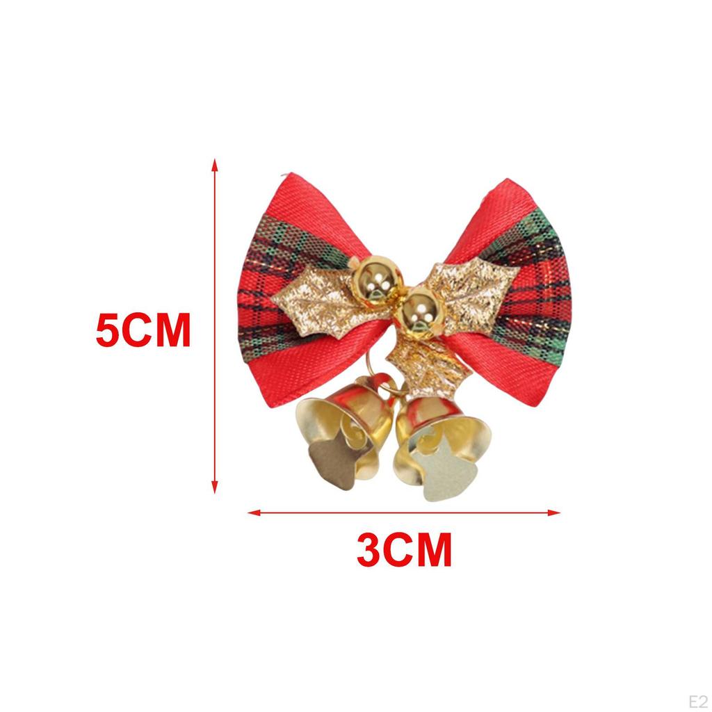 4Pcs Christmas Bow Bell Supplies Glitter Pendant Crafts Topper Charm Xmas Tree Hanging Decorations