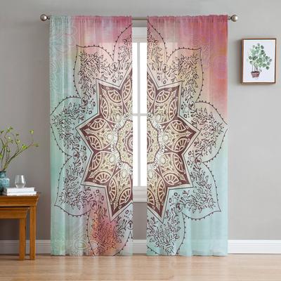Mandala Gradient Flower Sheer Curtains for Living Room Decoration Window Curtains for Kitchen Tulle Voile Organza Curtains
