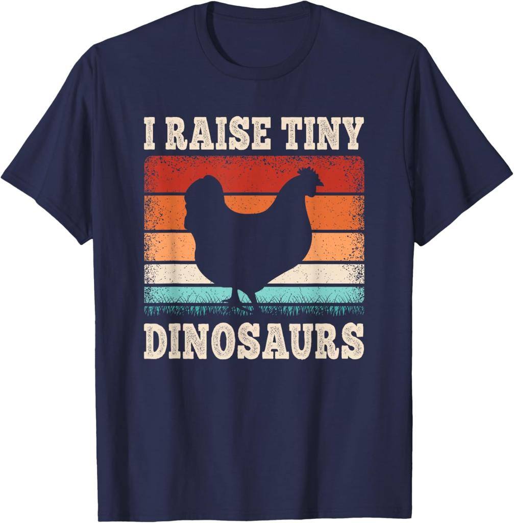 I Raise Tiny Dinosaurs Chicken Hen Farmer Graphic T-Shirt Retro Vintage Style Cotton Tee