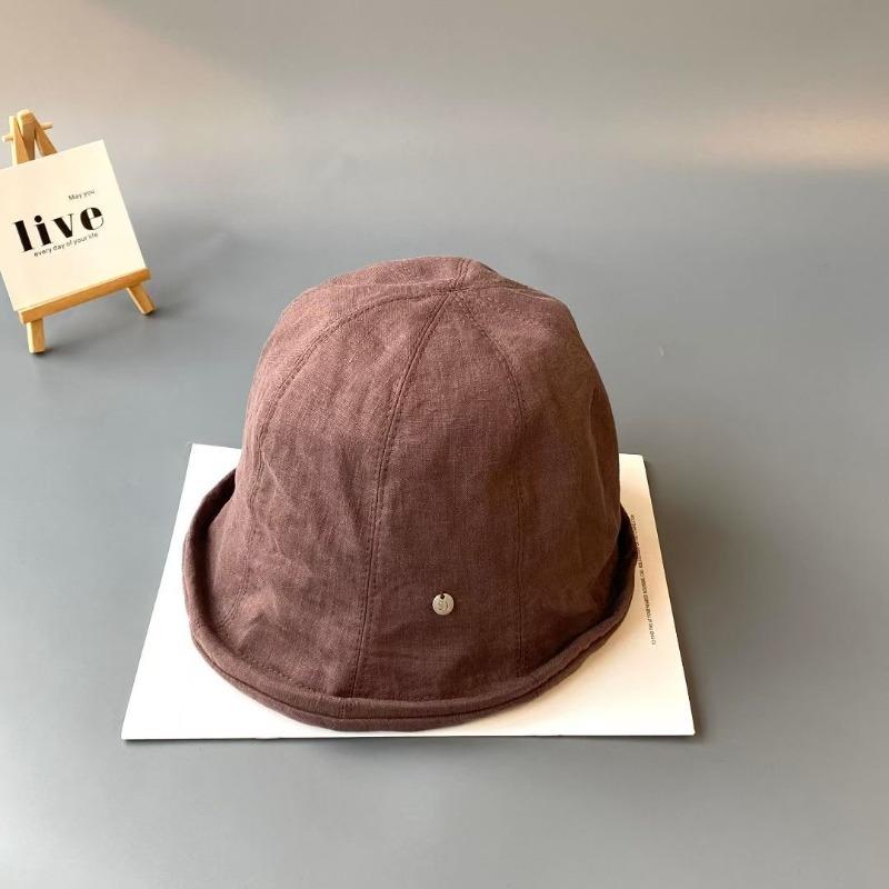 Linen crimped small edge plain basin hat summer breathable thin loose sense wear versatile bucket hat couple