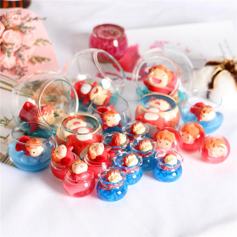 Anime gullfisk prinsesse Ponyo mikro landskapspynt mini lysende gullfisk ji glass diy skrivebordsmodell dukkehusdekor leker