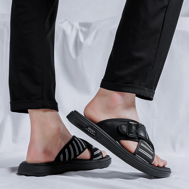 Slippers men's outer wear personalized fashion one-word drag men's non-slip casual indoor sandals summer beach leather drag men's 607-R