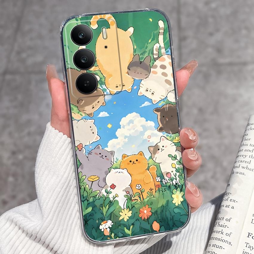 For Oppo Realme C75 C75x C71 C67 C63 C55 C35 C33 C21Y C20 C15 Clear Phone Covers Adorable Cat Patterns Screen Protector Dustproof Case For Oppo Casing