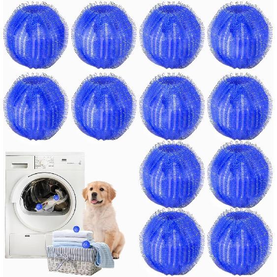 Pet Hair Remover for Laundry, 12 PCS - Reusable Dog & Cat Hair Remover Tool, Effectively Removes Pet Hair, Lint and Dander from Bedding and Clothing,