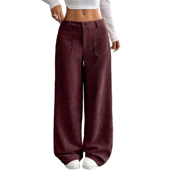 Women Pants Button Zipper Closure Straight Wide Leg Trousers with Pockets Solid Color Loose Fit Lounge Pants Daily Wear