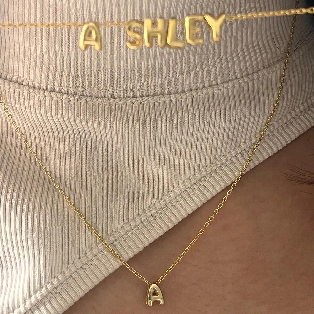 2pcs Fashion 26 Bubble Letter Necklace Gold Necklace