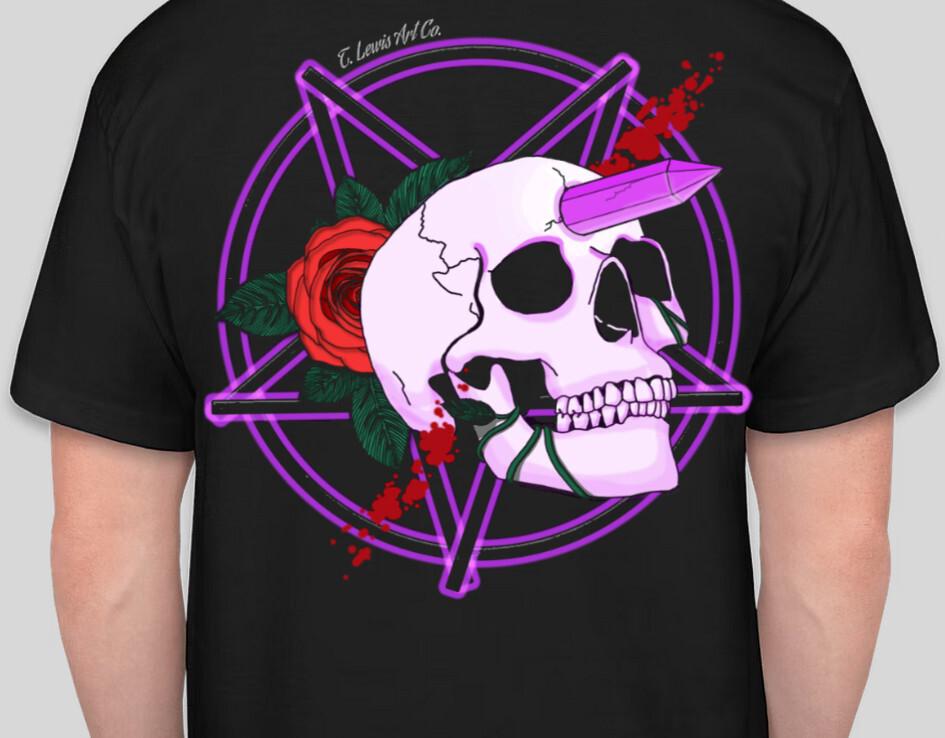 Amethyst skull graphic tee custom art hand drawn any size colorful vibrant S разноцветный
