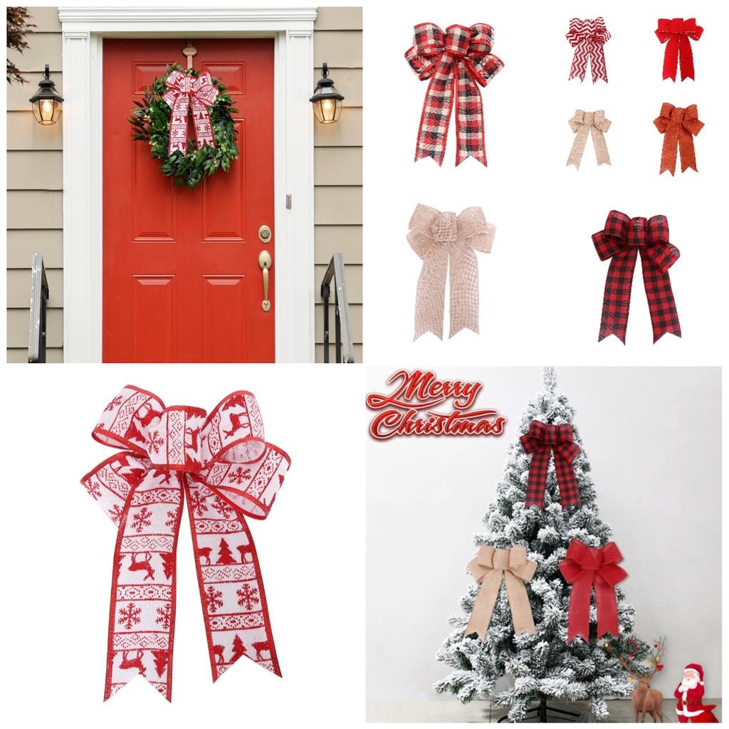 Christmas Tree Accessories Red Velvet Striped Bow Festive Decoration