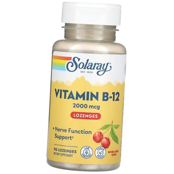 Vitamin B12, Cyanocobalamin, Vitamin B-12 2000 Lozenges, Solaray  90 Lozenges Cherry (36411087)