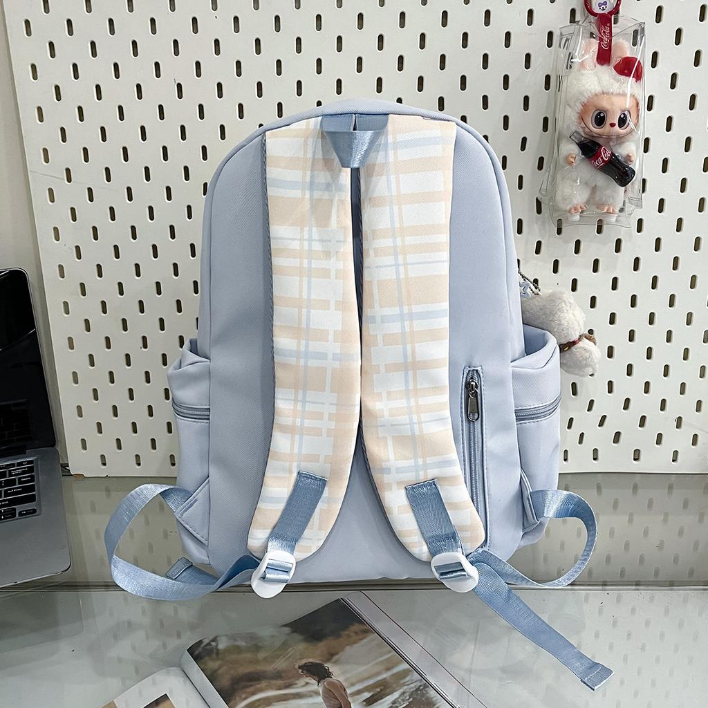 Schoolbag New Japanese plaid schoolbag for women, junior high school students Large capacity, light and wear-resistant cute cartoon backpack
