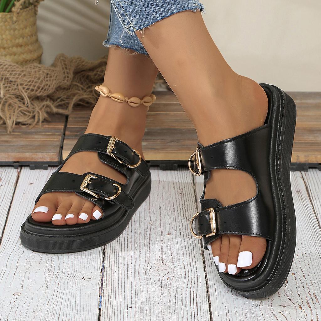 Lässige Sandalen Damen Leder Metall Knöchelschnalle Riemen Sommer Strand Damen Niedriger Absatz Sportschuhe Handgefertigt