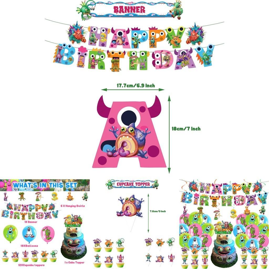 My Singing Monster Birthday Party Decorations Set Flag Balloons Cake Toppers And More