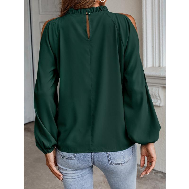 Dámská móda Ležérní jaro podzimní jednobarevné halenky a košile s dlouhým rukávem a výstřihem