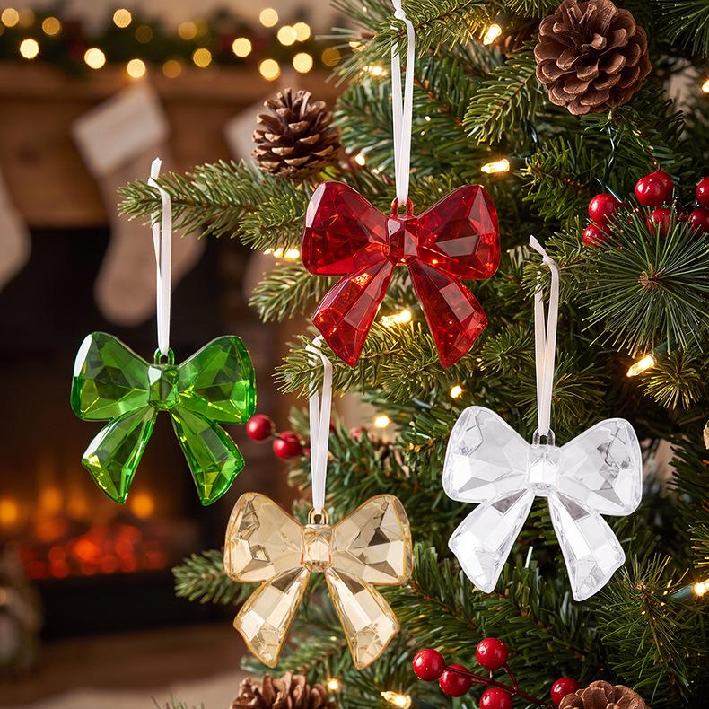 Christmas Acrylic Ornaments: Bow, Snowflake, Teardrop, Star, Rhombus, and Tree Window Decorations