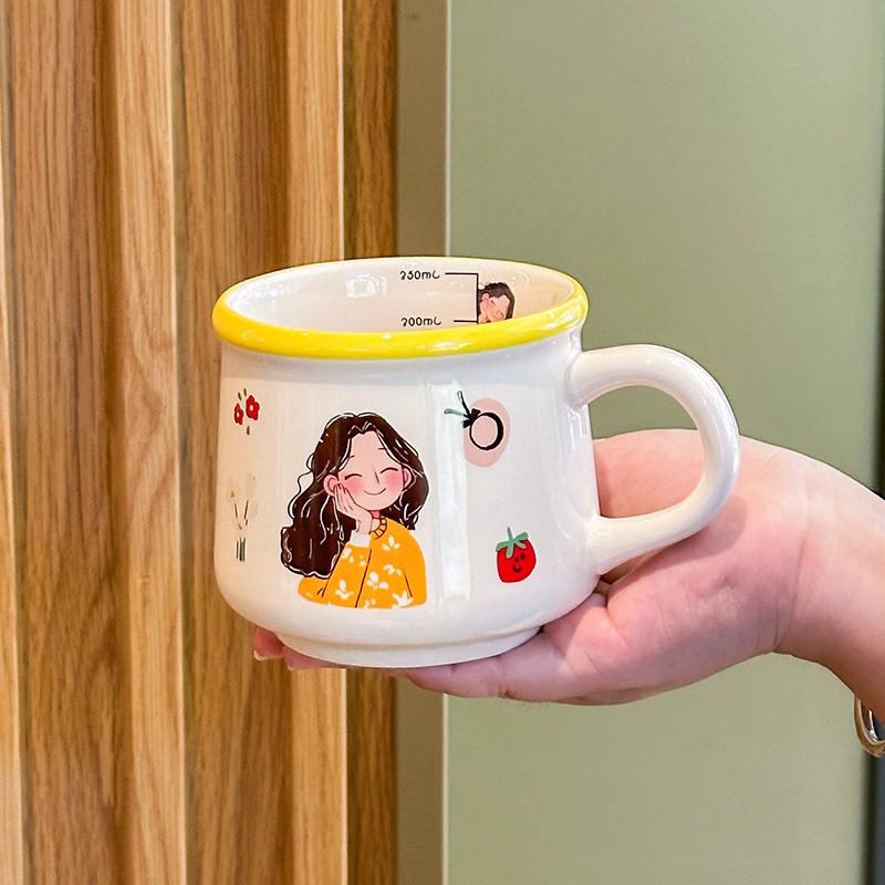 A family of four cute ceramic mugs, high-value household drinking cups, children's breakfast, milk cups, birthday gifts