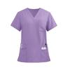 Ladies' Lightweight Solid Color V-neck Multi Pocket Side Slit Short Sleeved Shirt