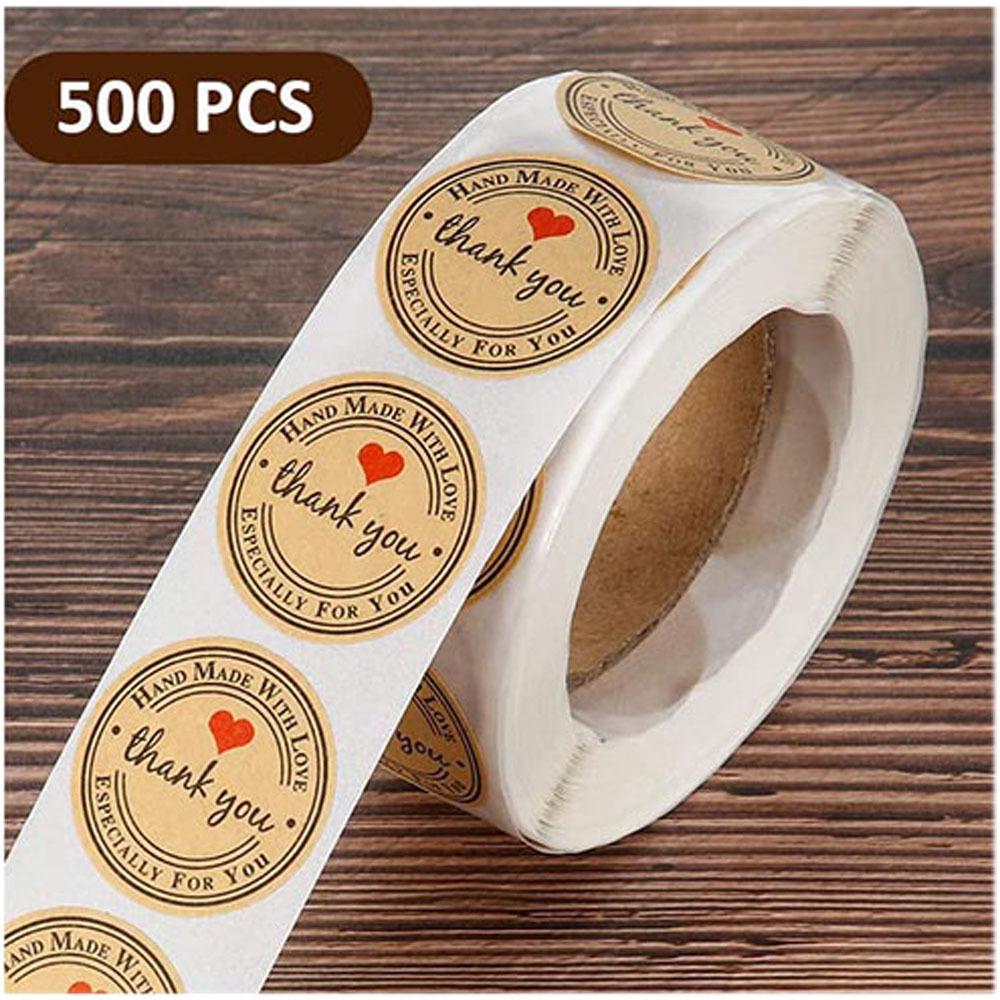 500 Kraft Paper Self-Adhesive Thank You Stickers for Baking Gifts Sealing Labels