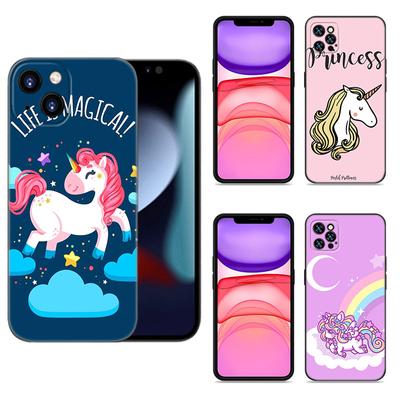 Cute Cartoon Unicorn Phone Case For Apple iPhone 12 13 Mini 11 14 15 Pro Max 7 8 Plus X XR XS SE 2020 2022 Black Silicone Case