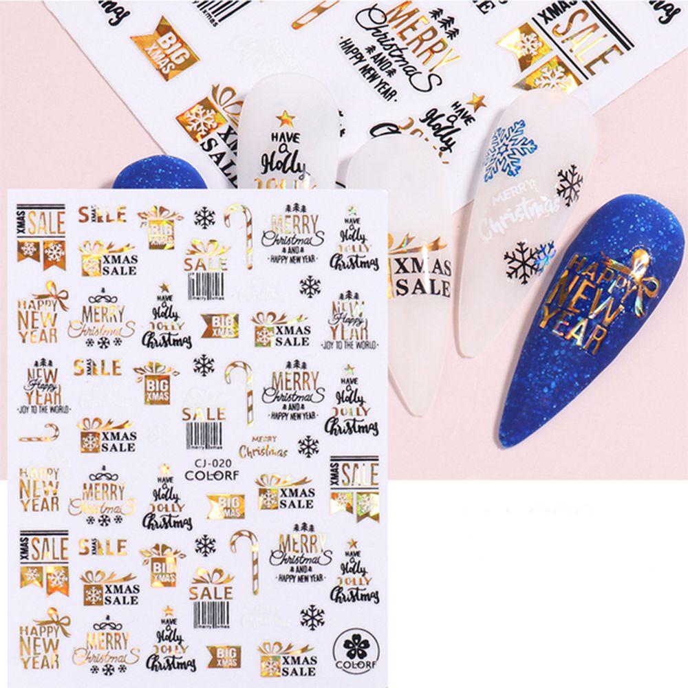 Adhesive Decals Santa Claus Elk New Year Xmas Holographics 3D Glitter Nail Stickers Gold White
